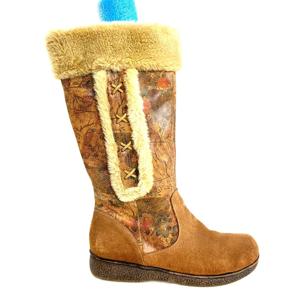 Naturalizer Pilar Women Size 11 Floral Brown Leather Wedge Boot Knee High